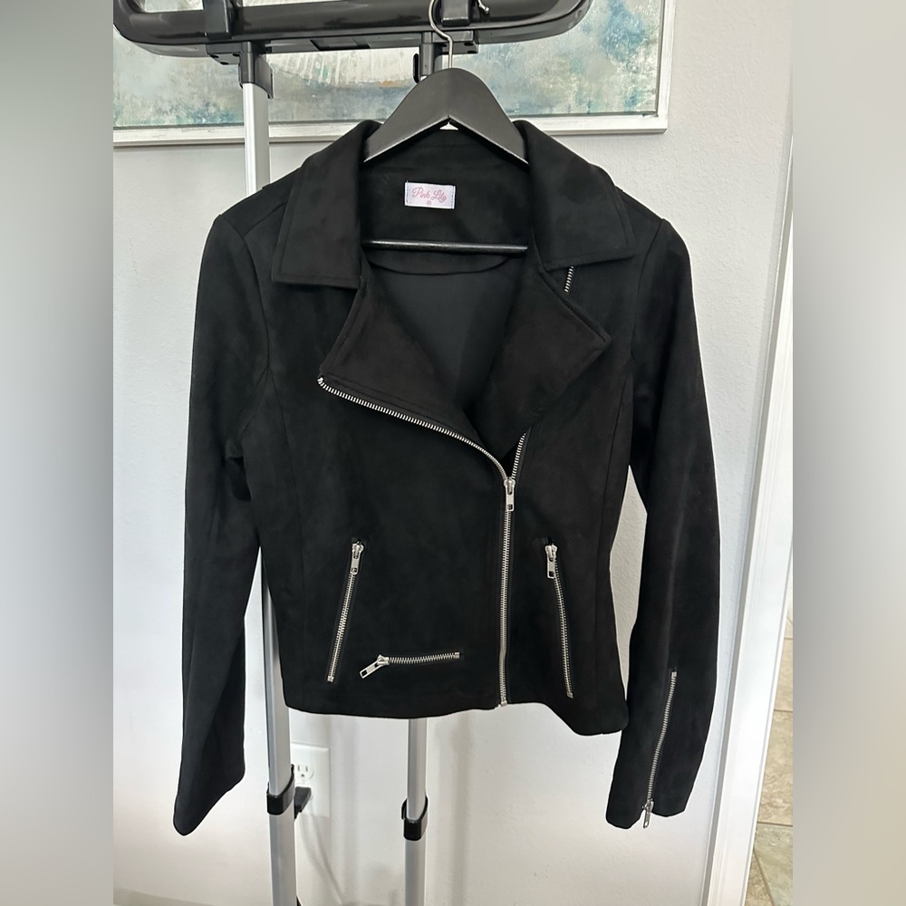 Pink Lily Black Suede Moto Jacket